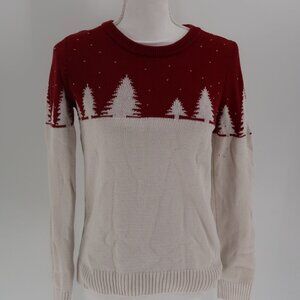 Holiday Arcade Women's Maroon Cream Christmas Tree Sweater Size M